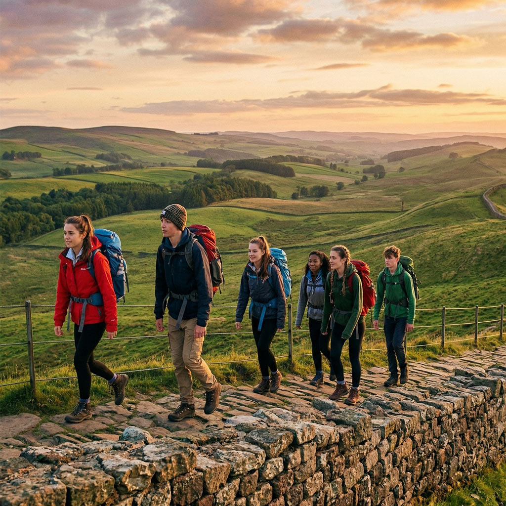 Hadrian's Wall stretching across the English countryside